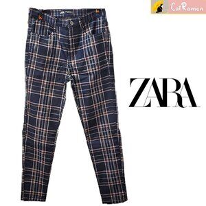 Punk Zara Man Slim Skinny Plaid Pants Navy Stretch Size 30 Alternative - Unused